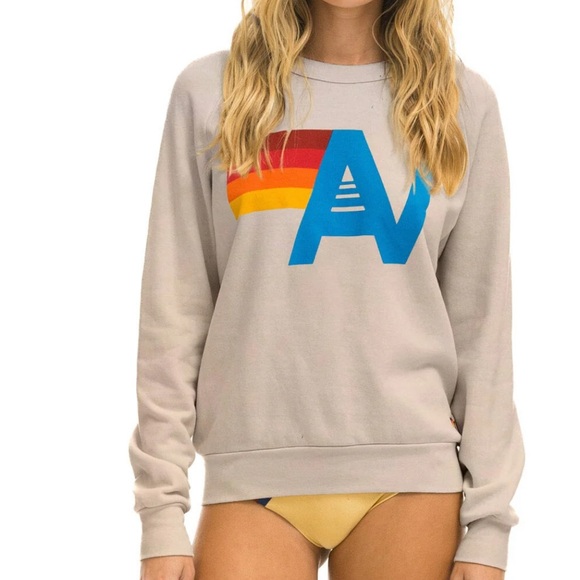 Aviator Nation Tops - Aviator Nation Beige Sweatshirt with Rainbow Logo (Blue, Red, Orange, Yellow)